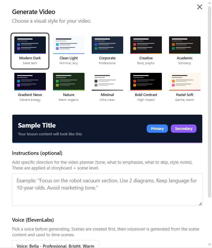 Generate video lessons from course content
